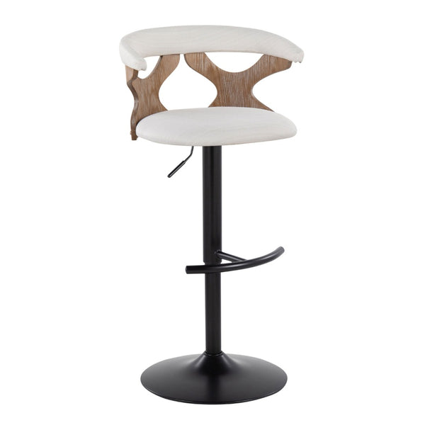 English Elm Contemporary Swivel Barstools with Cut-out Back Faux Leather Seat and Wood Accents Set Cream B202S00860