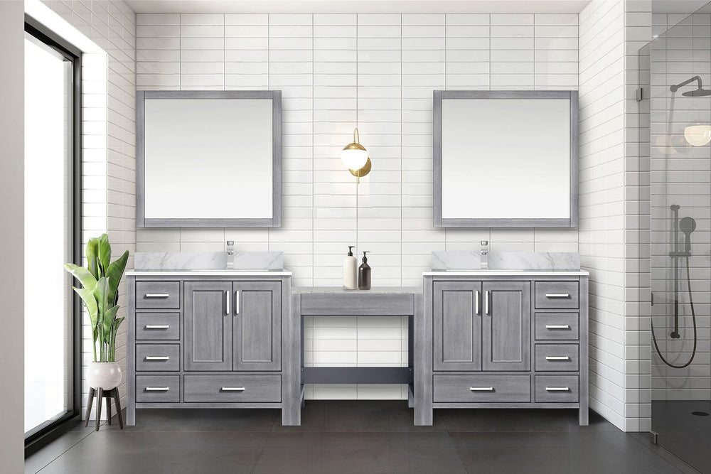 English Elm Distressed Grey Double Bath Vanity With Carrara Marble Top, 2 Faucets & Ample Storage Solutions B2731S01186