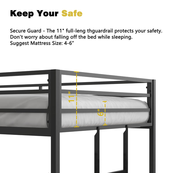 English Elm Adam Twin Over Twin Bunk Bed Metal Black with Full Guardrails Ladder Easy Assemble Plastic End Caps Durable Frame B083P319019