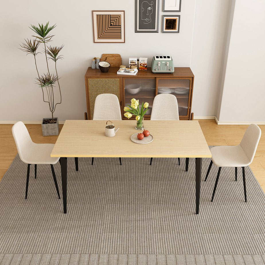 English Elm 63-Inch Farmhouse Industrial Dining Table Set With 4 Beige Chairs - Rustic Charm For Dining & Patio W2699S00065