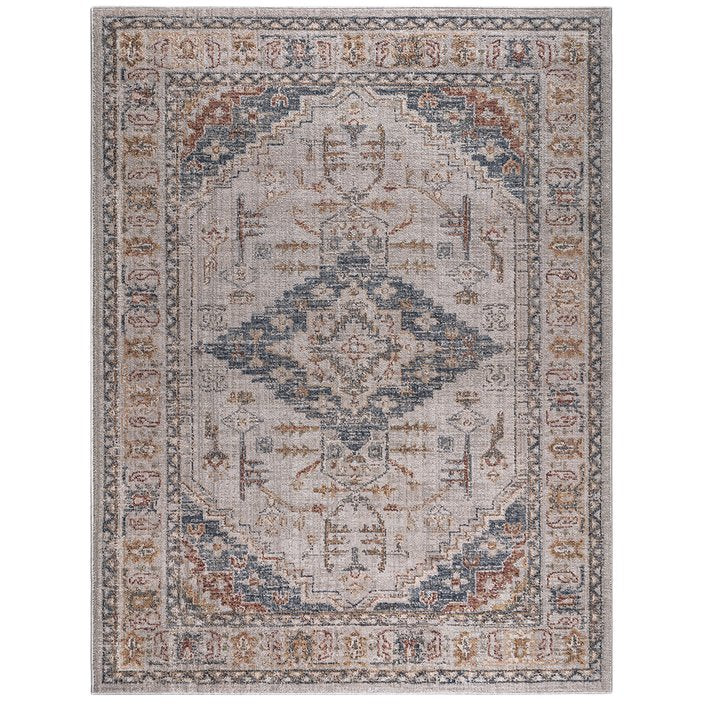 JLA Home Madison Park - Vintage Medallion Woven Area Rug — Distressed Blue & Orange Medallion, OEKO‑TEX, Stain‑Resistant Comfort MP35-8049