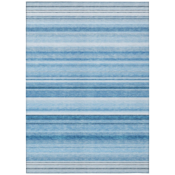 Homeroots 5' X 8' Blue Striped Washable Non Skid Indoor Outdoor Area Rug Blue Polyester 561000