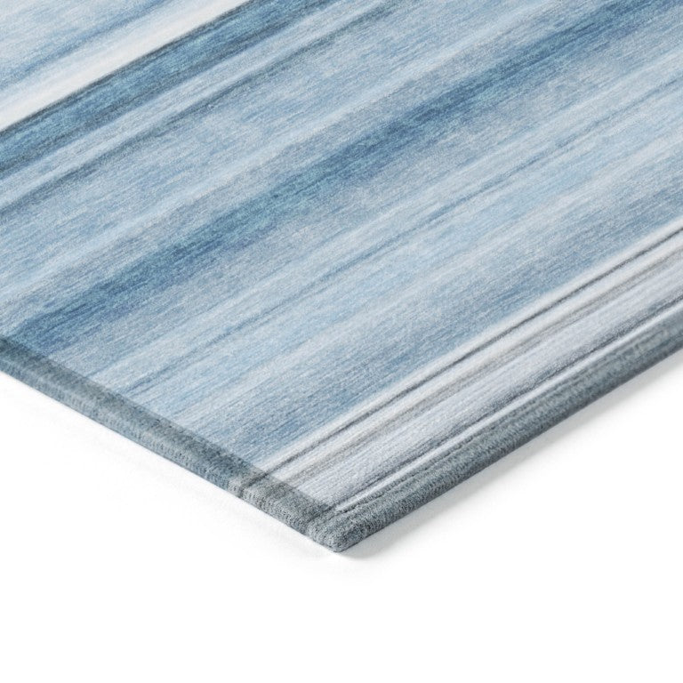 8 Foot Round Blue Striped Washable Outdoor Indoor Rug with Non Skid Felt Backing