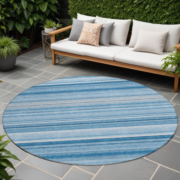 Homeroots 5' X 8' Stylish Striped Washable Indoor Outdoor Area Rug – Perfect For Kids, Pets & Easy Care Blue Polyester 561001