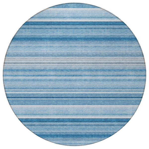 Homeroots 5' X 8' Stylish Striped Washable Indoor Outdoor Area Rug – Perfect For Kids, Pets & Easy Care Blue Polyester 561001