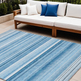 Homeroots 8' X 10' Blue Striped Washable Non Skid Indoor Outdoor Area Rug Blue Polyester 561002