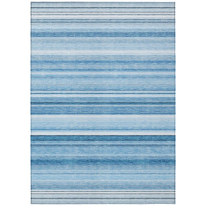 Homeroots 8' X 10' Blue Striped Washable Non Skid Indoor Outdoor Area Rug Blue Polyester 561002