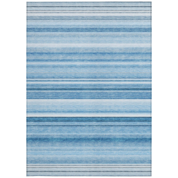 Homeroots 9' X 12' Blue Striped Washable Non Skid Indoor Outdoor Area Rug Blue Polyester 561003