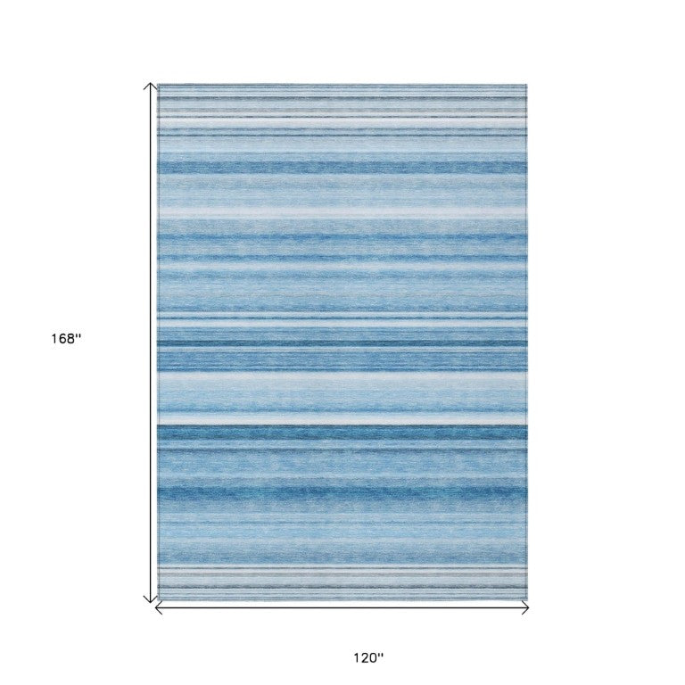 Blue Stripe Washable Indoor Outdoor Area Rug Uv Resistant Non Skid Felt Back Coastal