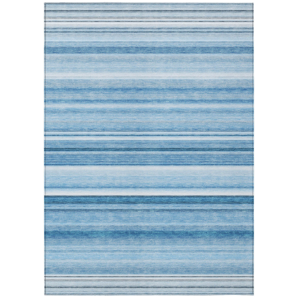 Homeroots 10' X 14' Blue Striped Washable Non Skid Indoor Outdoor Area Rug Blue Polyester 561004