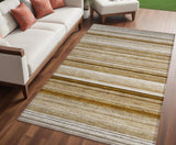 Homeroots 5' X 8' Chocolate Striped Washable Non Skid Indoor Outdoor Area Rug Chocolate Polyester 561009