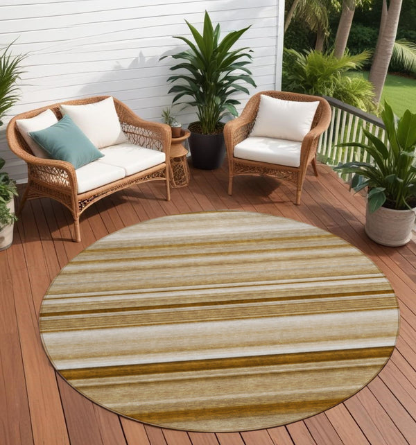 Homeroots 5' X 8' Stylish Striped Washable Indoor Outdoor Area Rug – Perfect For Kids, Pets & Easy Care Chocolate Polyester 561010