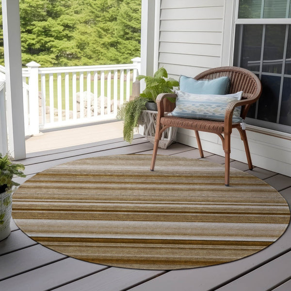 Homeroots 5' X 8' Stylish Striped Washable Indoor Outdoor Area Rug – Perfect For Kids, Pets & Easy Care Chocolate Polyester 561010