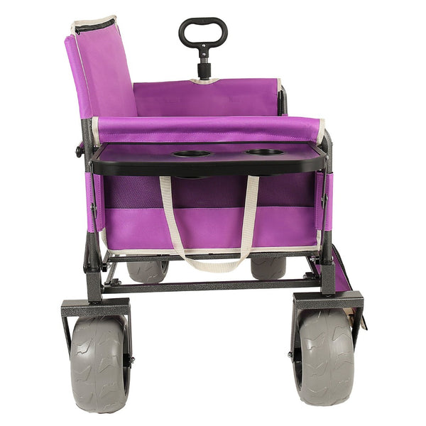 English Elm 3-in-1 Collapsible Wagon with Folding Tabletop Cup Holders All Terrain Beach Camping Purple W2932P421328