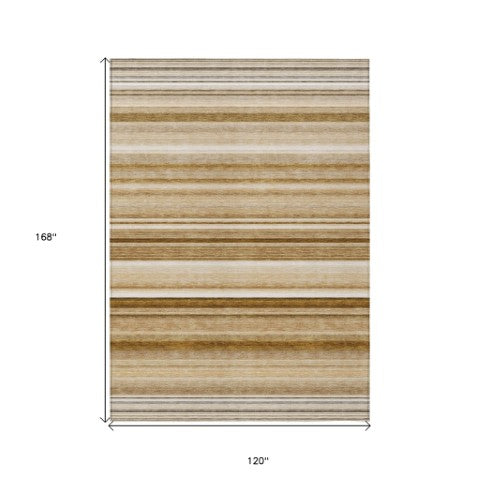 Homeroots 5' X 8' Stylish Striped Washable Indoor Outdoor Area Rug – Perfect For Kids, Pets & Easy Care Chocolate Polyester 561013