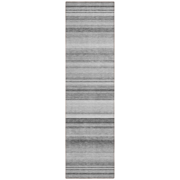 Homeroots 8' Runner Gray Striped Washable Non Skid Indoor Outdoor Runner Rug Gray Polyester 561015