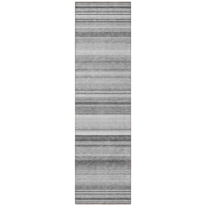 Homeroots 8' Runner Gray Striped Washable Non Skid Indoor Outdoor Runner Rug Gray Polyester 561015
