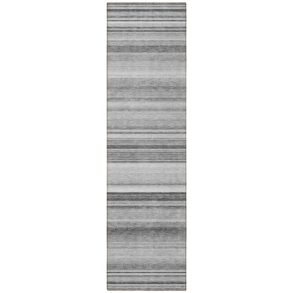 Homeroots 8' Runner Gray Striped Washable Non Skid Indoor Outdoor Runner Rug Gray Polyester 561015