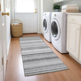 Homeroots 8' Runner Gray Striped Washable Non Skid Indoor Outdoor Runner Rug Gray Polyester 561015