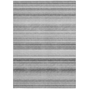 Homeroots 3' X 5' Gray Striped Washable Non Skid Indoor Outdoor Area Rug Gray Polyester 561017