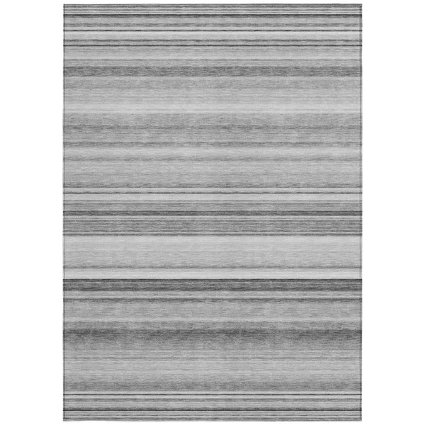 Homeroots 5' X 8' Gray Striped Washable Non Skid Indoor Outdoor Area Rug Gray Polyester 561018