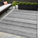 Homeroots 5' X 8' Gray Striped Washable Non Skid Indoor Outdoor Area Rug Gray Polyester 561018