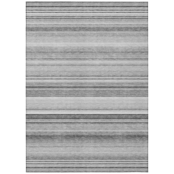 Homeroots 5' X 8' Gray Striped Washable Non Skid Indoor Outdoor Area Rug Gray Polyester 561018