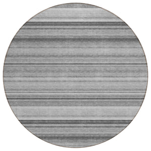 Homeroots 8' Round Gray Round Striped Washable Non Skid Indoor Outdoor Area Rug Gray Polyester 561019