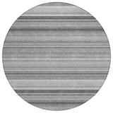 Homeroots 8' Round Gray Round Striped Washable Non Skid Indoor Outdoor Area Rug Gray Polyester 561019