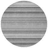 Homeroots 8' Round Gray Round Striped Washable Non Skid Indoor Outdoor Area Rug Gray Polyester 561019