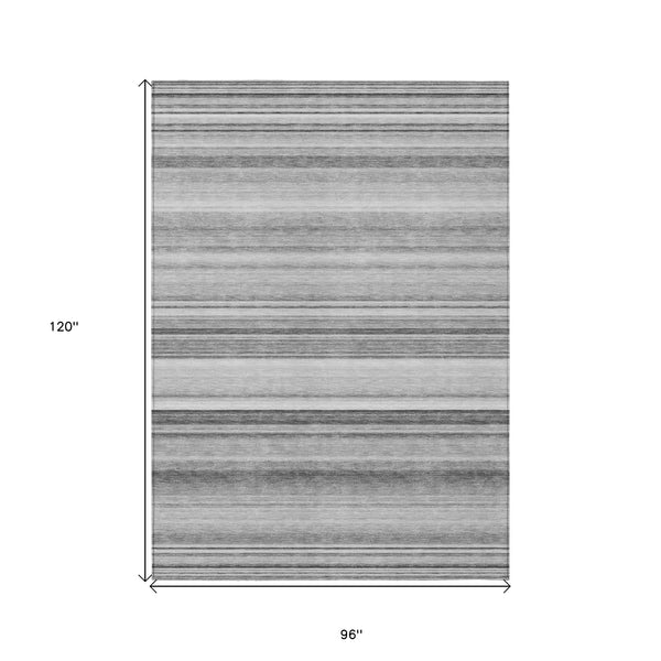 Homeroots 8' X 10' Gray Striped Washable Non Skid Indoor Outdoor Area Rug Gray Polyester 561020