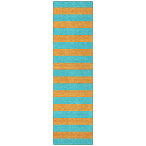 Homeroots 8' Runner Stylish Striped Washable Non-skid Indoor-outdoor Rug For Kid-friendly Spaces Aqua Polyester 561024