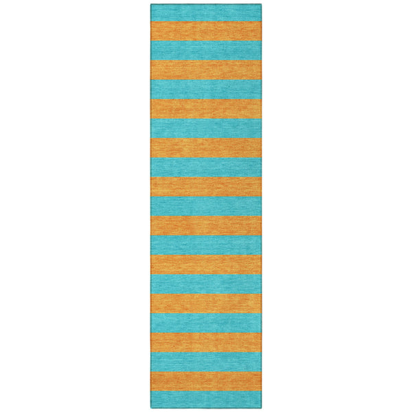 Homeroots 8' Runner Stylish Striped Washable Non-skid Indoor-outdoor Rug For Kid-friendly Spaces Aqua Polyester 561024