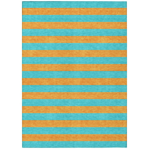 Homeroots 3' X 5' Aqua Striped Washable Non Skid Indoor Outdoor Area Rug Aqua Polyester 561026