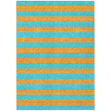 Homeroots 3' X 5' Aqua Striped Washable Non Skid Indoor Outdoor Area Rug Aqua Polyester 561026