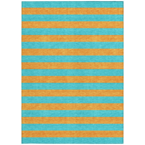 Homeroots 8' Runner Stylish Striped Washable Non-skid Indoor-outdoor Rug For Kid-friendly Spaces Aqua Polyester 561027