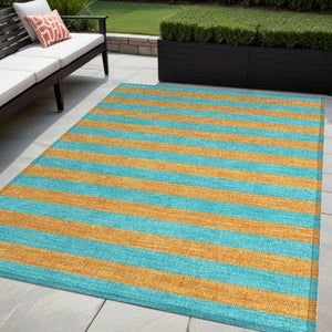 Homeroots 8' Runner Stylish Striped Washable Non-skid Indoor-outdoor Rug For Kid-friendly Spaces Aqua Polyester 561027