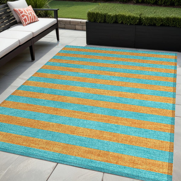 Homeroots 8' Runner Stylish Striped Washable Non-skid Indoor-outdoor Rug For Kid-friendly Spaces Aqua Polyester 561027