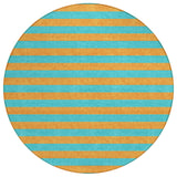 Homeroots 8' Round Aqua Round Striped Washable Non Skid Indoor Outdoor Area Rug Aqua Polyester 561028