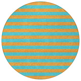 Homeroots 8' Round Aqua Round Striped Washable Non Skid Indoor Outdoor Area Rug Aqua Polyester 561028