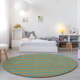 Homeroots 8' Round Aqua Round Striped Washable Non Skid Indoor Outdoor Area Rug Aqua Polyester 561028