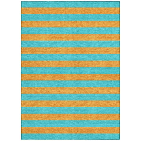 Homeroots 8' X 10' Aqua Striped Washable Non Skid Indoor Outdoor Area Rug Aqua Polyester 561029