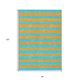 Homeroots 8' X 10' Aqua Striped Washable Non Skid Indoor Outdoor Area Rug Aqua Polyester 561029