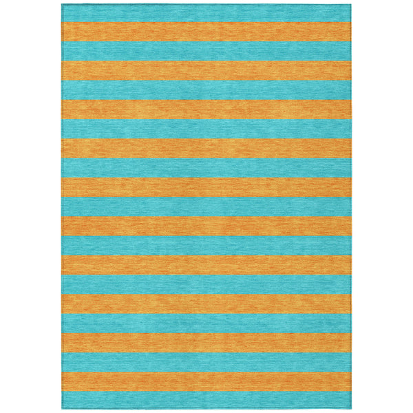 Homeroots 8' X 10' Aqua Striped Washable Non Skid Indoor Outdoor Area Rug Aqua Polyester 561029