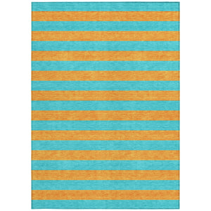 Homeroots 8' X 10' Aqua Striped Washable Non Skid Indoor Outdoor Area Rug Aqua Polyester 561029