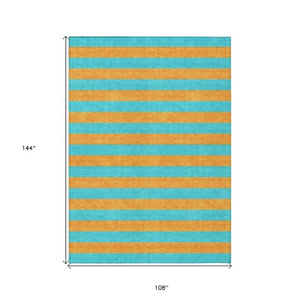 Homeroots 8' Runner Stylish Striped Washable Non-skid Indoor-outdoor Rug For Kid-friendly Spaces Aqua Polyester 561030
