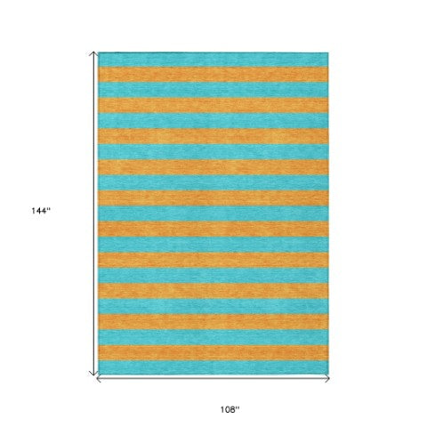 Homeroots 8' Runner Stylish Striped Washable Non-skid Indoor-outdoor Rug For Kid-friendly Spaces Aqua Polyester 561030