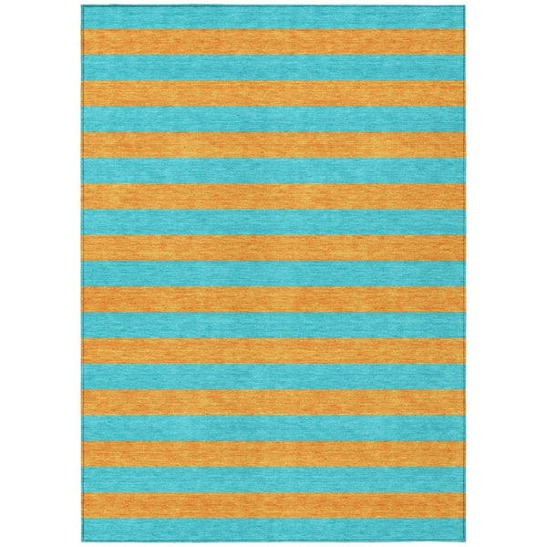 HomeRoots 5' X 8' Striped Washable Non-Skid Area Rug - Durable, Stain-Resistant, Perfect for Indoor & Outdoor Use Aqua 561030