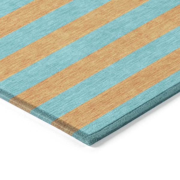 Homeroots 8' Runner Stylish Striped Washable Non-skid Indoor-outdoor Rug For Kid-friendly Spaces Aqua Polyester 561030