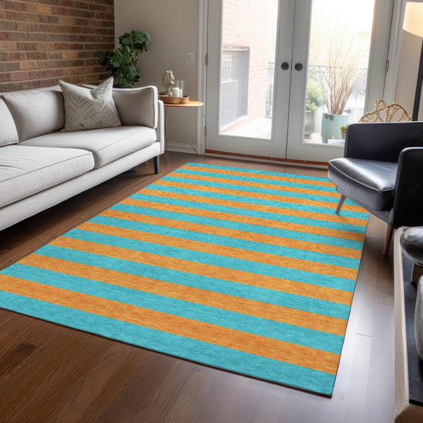 Homeroots 8' Runner Stylish Striped Washable Non-skid Indoor-outdoor Rug For Kid-friendly Spaces Aqua Polyester 561030